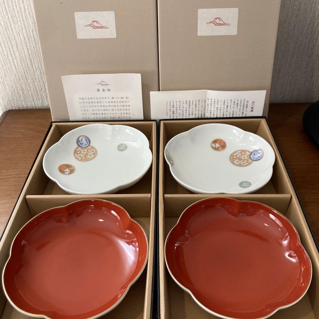 深川製磁 寿赤絵 祝組皿セット ペア 【公式通販】